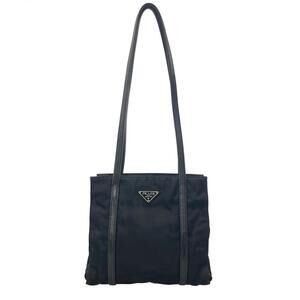 Prada Tessuto tote handbag signature triangle logo plaque Black